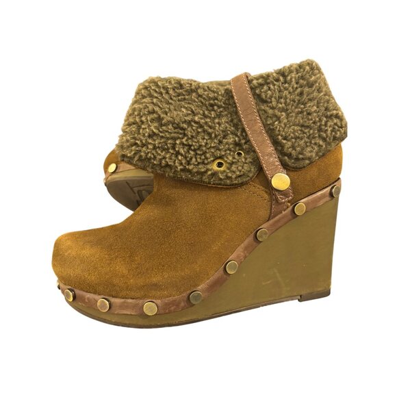 OTBT Arvin Suede Wedge Ankle Boots With Faux Fur Cuffs & Stud Accents - Picture 8 of 14